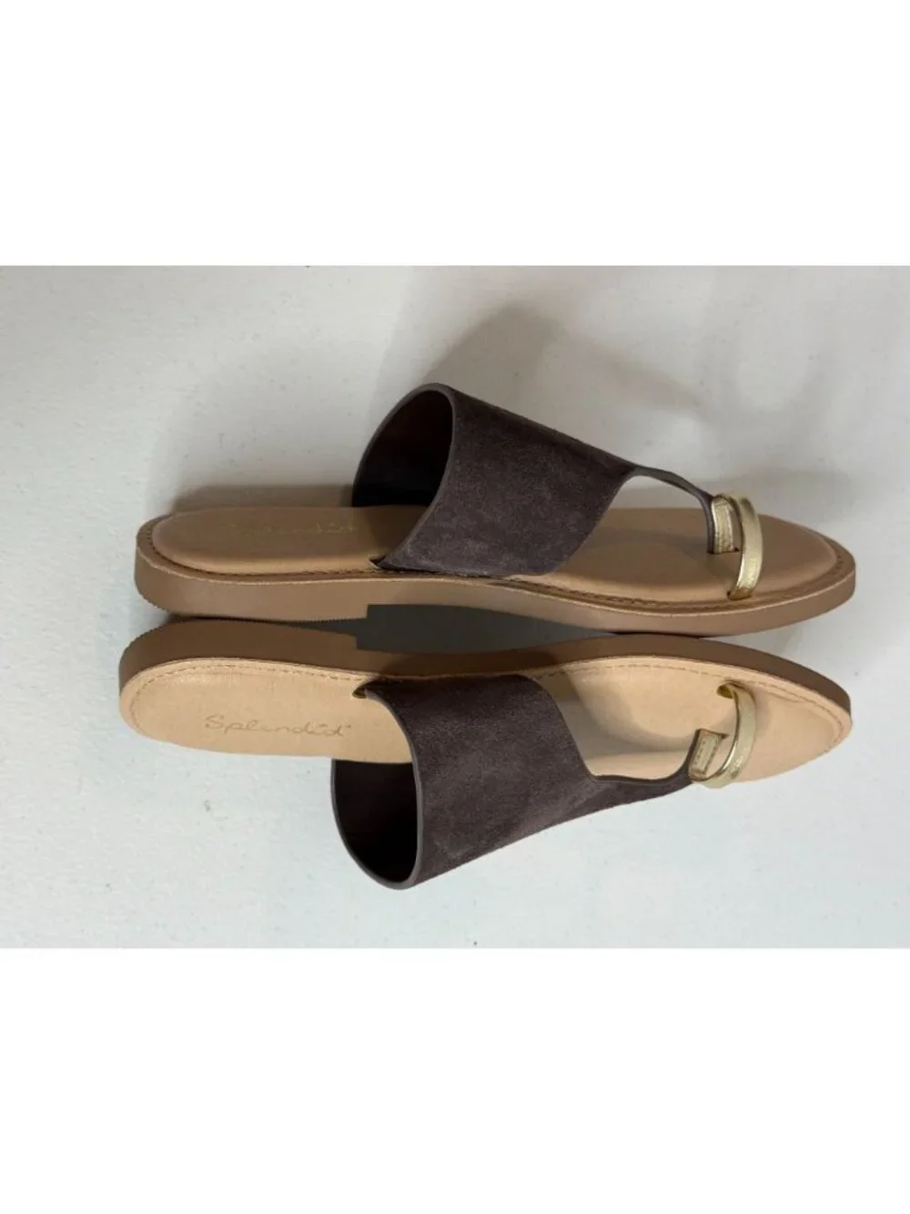 Splendid Lily Womens 6M Brown Suede Toe Ring Sandals Gold Boho Slides Minimalist